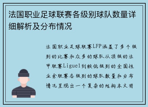法国职业足球联赛各级别球队数量详细解析及分布情况